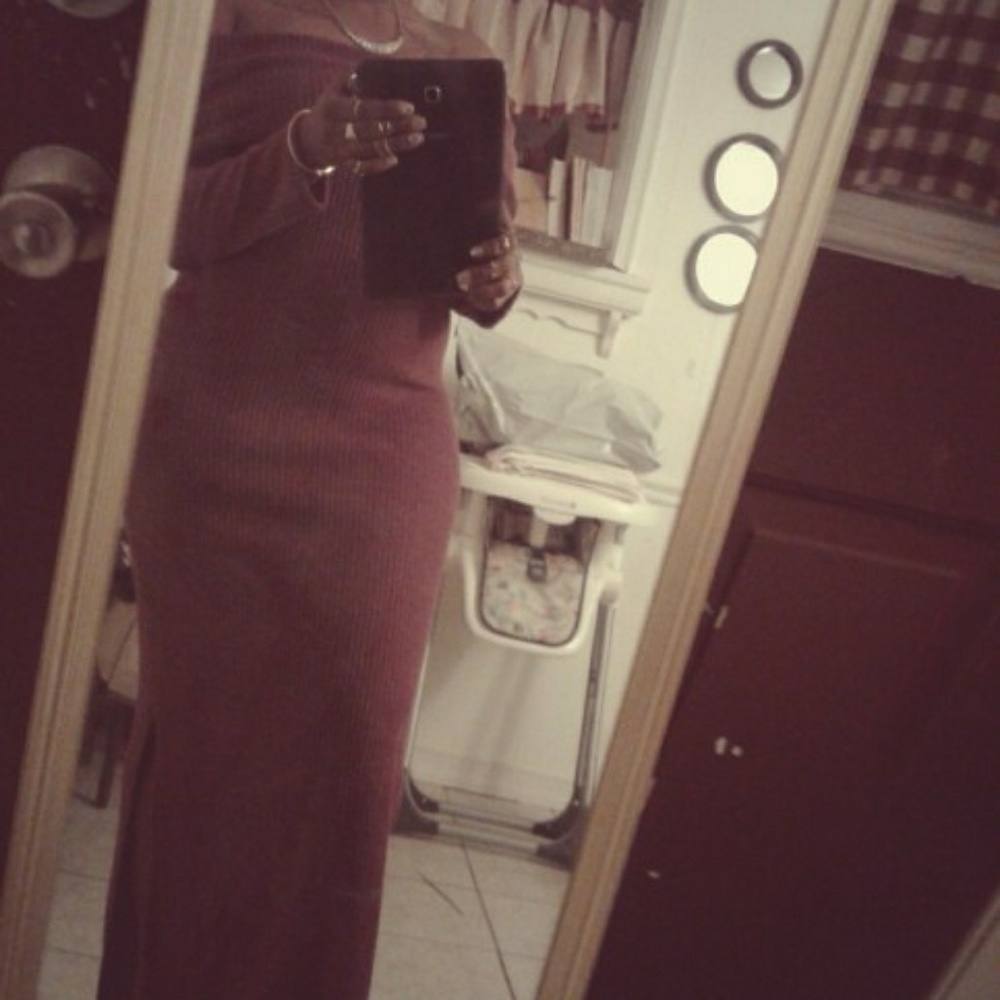 Off Shoulder Long Sleeve Berry Sweater Dress - Picture 4 of 8